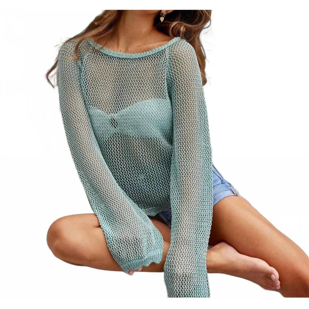 NEW BTB LOS ANGELES tenia mesh cover up sweater in mint